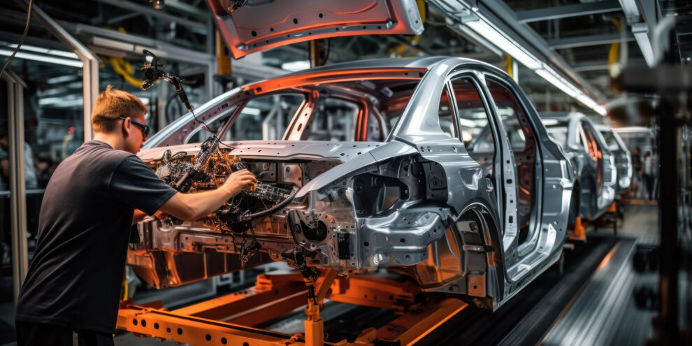 People worker on Automobile assembly line production
